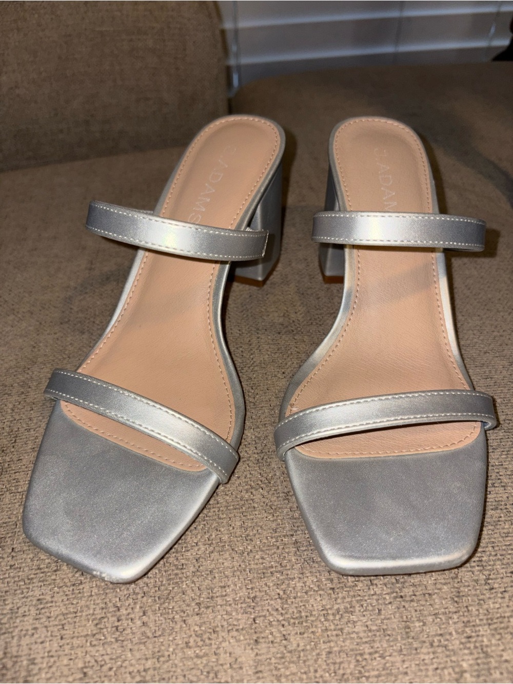 J. Adams Silver Double Strap Block Heel Sandals Size 6.5